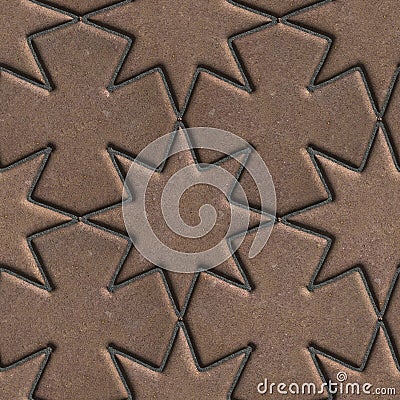 Brown Paving Slabs Laid in the Form of Stars and Stock Photo