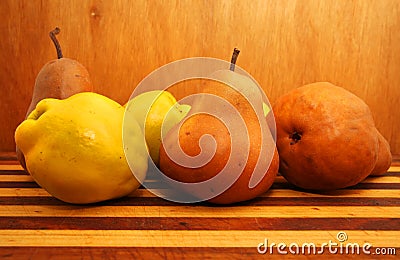 Brown Pear with Quince Stock Photo