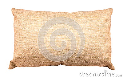 Brown pillow isolated on white background. Soft cushion made from burlap material. Clipping path Stock Photo