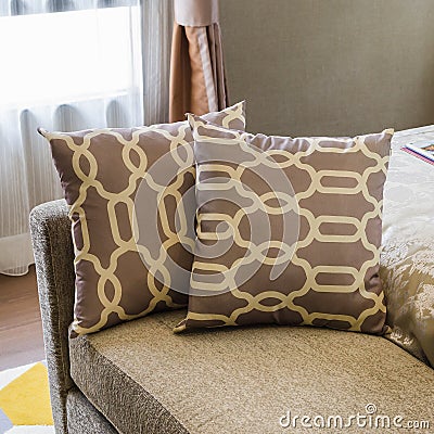 Brown pillow in luxury bedroom Stock Photo