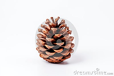 a brown pine cone on a white background Stock Photo