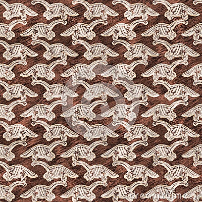 Brown plesiosaur dinosaur fossil bones seamless pattern. Gender Neutral Jurassic silhouette for baby nursery. Gender Stock Photo