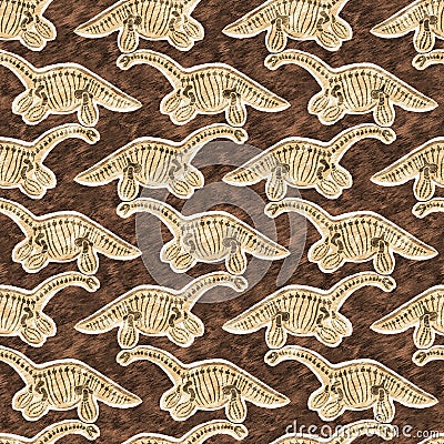 Brown plesiosaur dinosaur fossil bones seamless pattern. Gender Neutral Jurassic silhouette for baby nursery. Gender Stock Photo