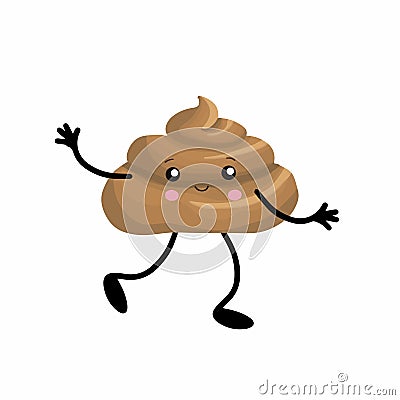 Brown poop illustration. Pile of dog poo in flat cartoon style isolated on white background. Funny excrement art. Vector Illustration