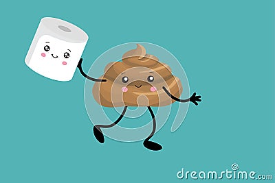 Brown poop illustration. Pile of dog poo in flat cartoon style isolated on white background. Funny excrement art. Vector Illustration