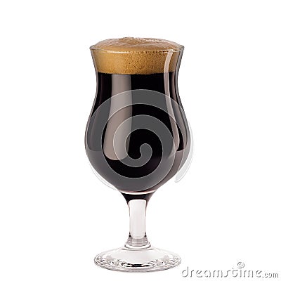 Brown porter beer in wineglass with foam isolated on white background. Stock Photo