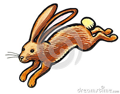 Brown rabbit jumping in nature Stock Photo