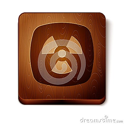 Brown Radioactive icon isolated on white background. Radioactive toxic symbol. Radiation hazard sign. Wooden square Vector Illustration