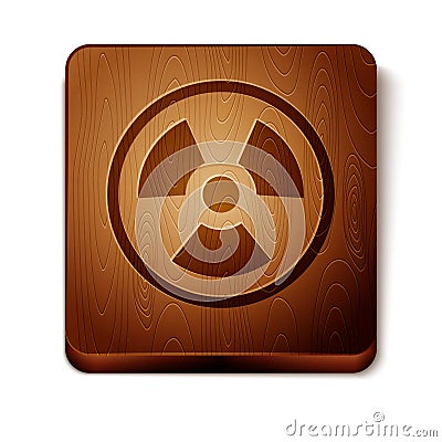 Brown Radioactive icon isolated on white background. Radioactive toxic symbol. Radiation Hazard sign. Wooden square Vector Illustration