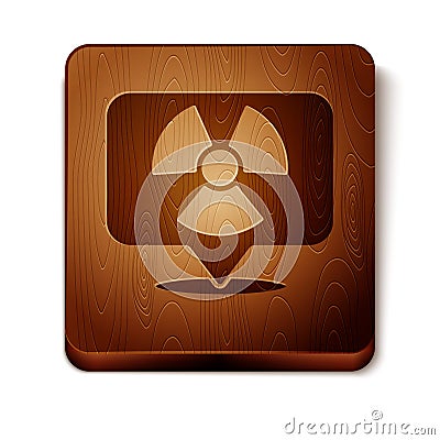 Brown Radioactive in location icon isolated on white background. Radioactive toxic symbol. Radiation Hazard sign. Wooden Vector Illustration