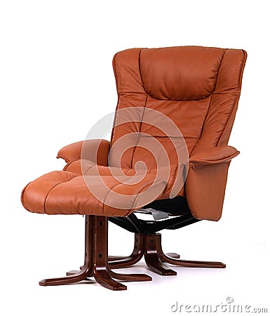 Brown recliner with footstool Stock Photo