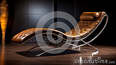 Modern Chaise Lounge Chair: Dark Amber And Silver Minimalistic Design Stock Photo