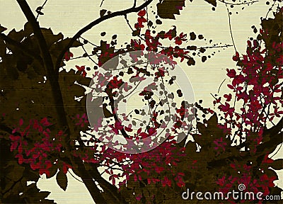 Brown and red blossom print on cream background Stock Photo