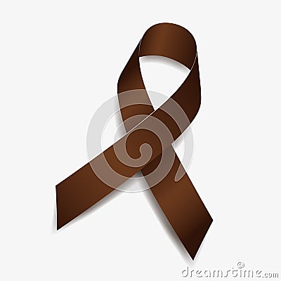 Brown ribbon awareness anti-tobacco, colorectal cancer, great American smokeout, smoking cessation. Isolated on white Vector Illustration