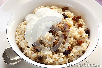 Brown Rice Porridge with Sultanas Stock Photo