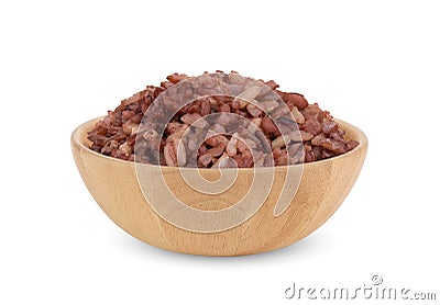 Brown rice in the wooden bowl isolated on white background Stock Photo