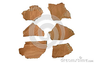 Brown ripped cardboard strips collection isolated on a white background. Copy space for the text Stock Photo