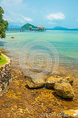 Brown rock seashore with turquoise color sea in Maak island in T Stock Photo