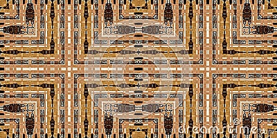 Brown safari animal print patchwork seamless border pattern. Natural quilt clash damask style in brown printed fabric Stock Photo