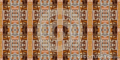 Brown safari animal print patchwork seamless border pattern. Natural quilt clash damask style in brown printed fabric Stock Photo
