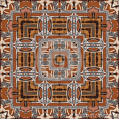 Brown safari animal print patchwork seamless pattern. Natural quilt clash damask style in brown printed fabric effect Stock Photo