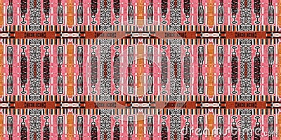 Brown safari animal print patchwork stripe seamless border pattern. Natural quilt clash style in brown printed fabric Stock Photo