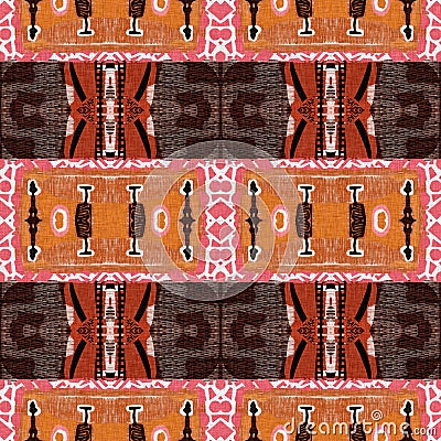 Brown safari animal print patchwork stripe seamless pattern. Natural quilt clash style in brown printed fabric effect Stock Photo