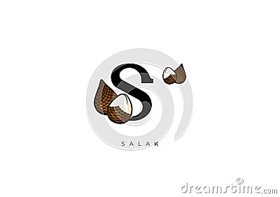 Brown SALAK, SNAKE FRUIT Vector, Great combination of Salak Fruit symbol with letter S Stock Photo