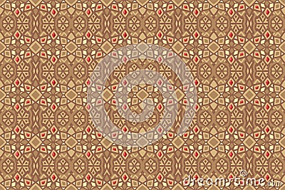 Brown seamless ancient ornament with red rubies Vector Illustration