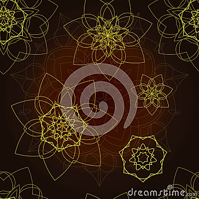 Brown seamless pattern with floral mandala Vector Illustration