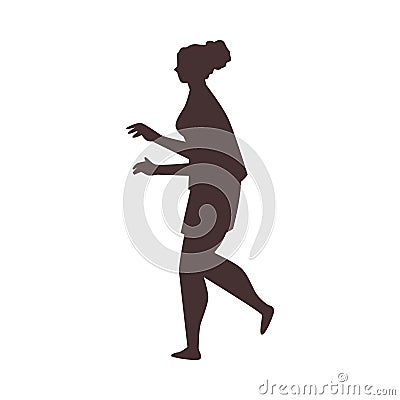 Brown silhouette of hurrying woman side view flat style, vector illustration Vector Illustration