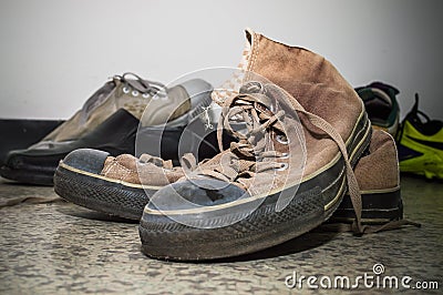 Brown silk shoes on floor Stock Photo
