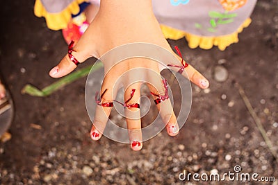 Red String Finger Stock Photo