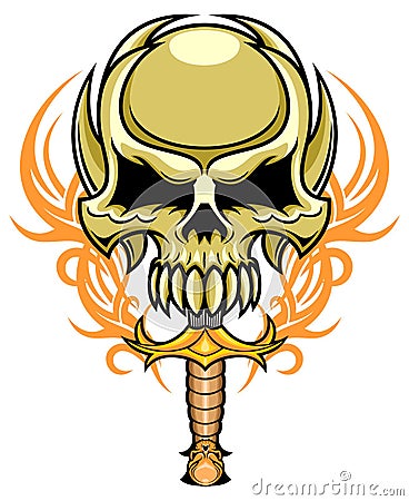 Brown skull with dagger Vector Illustration