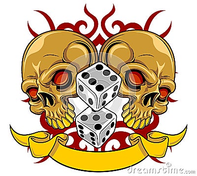 Brown skull with dice Vector Illustration