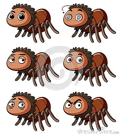 Brown spider with different emotions Vector Illustration