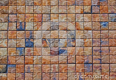 Brown square brick wall background, abstract background. Stock Photo