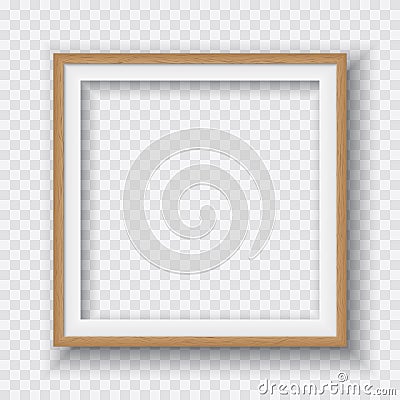 Brown square wooden frame with soft shadow for text or picture is on squared white background Vector Illustration