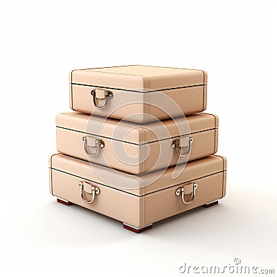 Brown Stacked Suitcases In Light Beige Style - 3d Forced Perspective Stock Photo