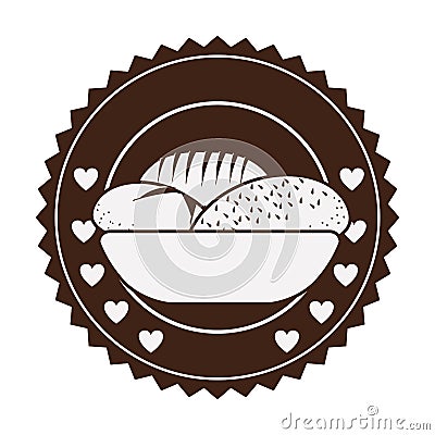 brown sticker with breads in basket in round frame Cartoon Illustration