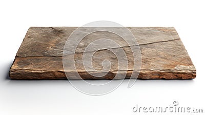 Brown stone board isolated on white created with Generative AI. Nice texture, clean surface. Stock Photo