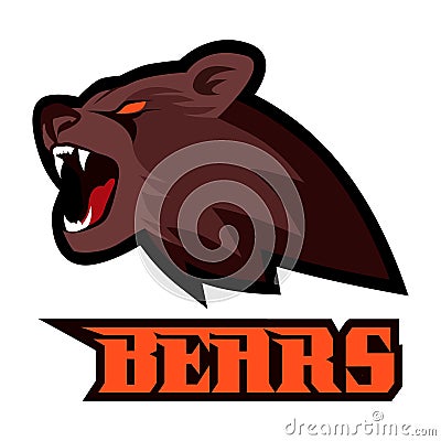 Brown strong furious roaring bear head sport mascot isolated Vector Illustration
