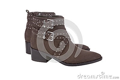 Brown studded ankle boots Stock Photo
