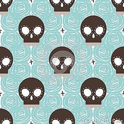 Brown stylized skull seamless pattern Vector Illustration