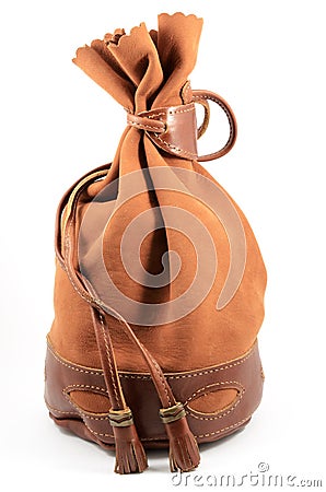 Brown suede pouch on white background Stock Photo