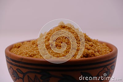 Brown Sugar in ceramic bowl Stock Photo