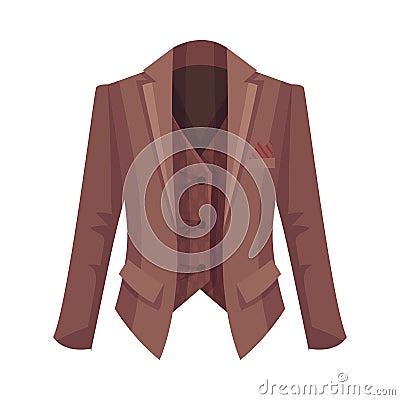 Brown Suit Jacket with Buttoned Vest as Male Clothing Item Vector Illustration Vector Illustration