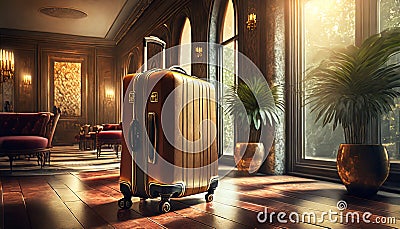 brown suitcase in holiday apartments Stock Photo