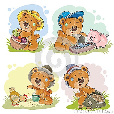 Brown teddy bear farmer Vector Illustration