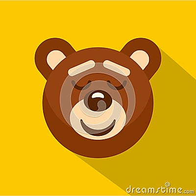 Brown teddy bear head icon, flat style Vector Illustration